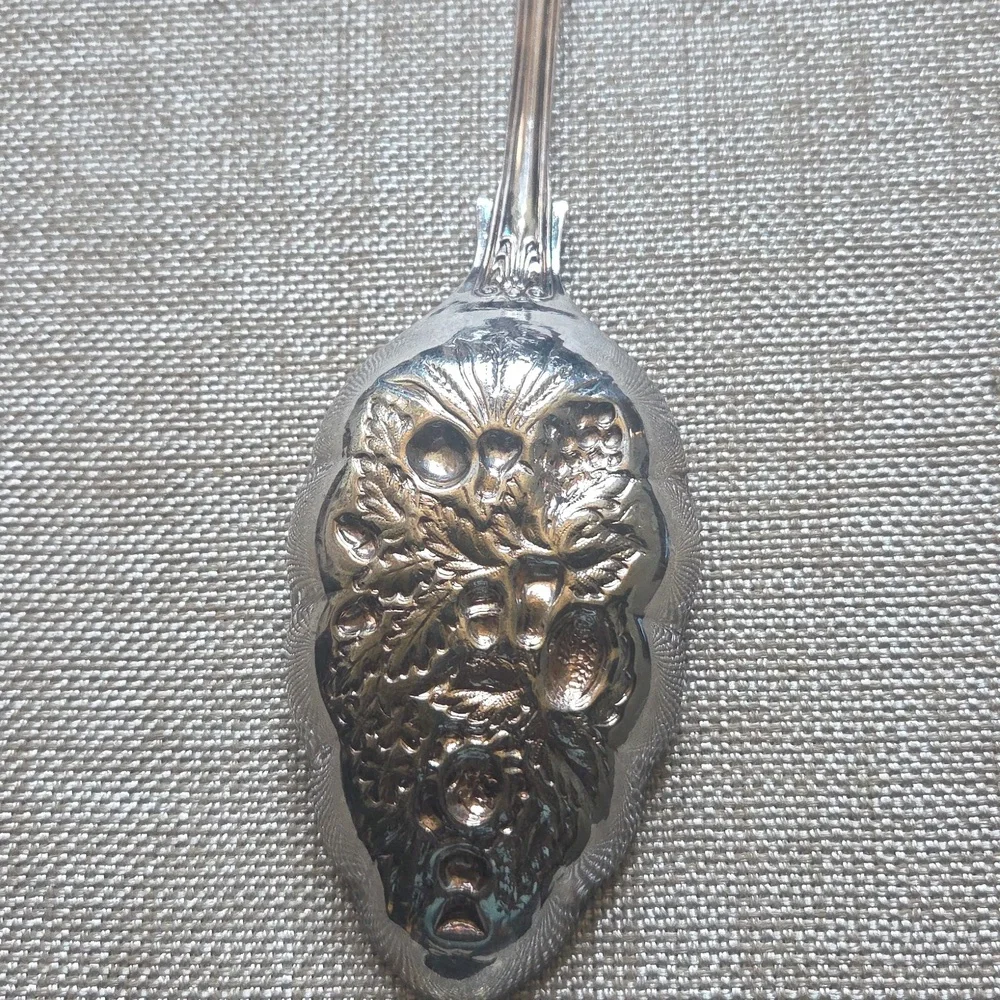 Beautiful Vintage Serving Spoon, Silver Plated, Queens Pattern, Raised Fruit